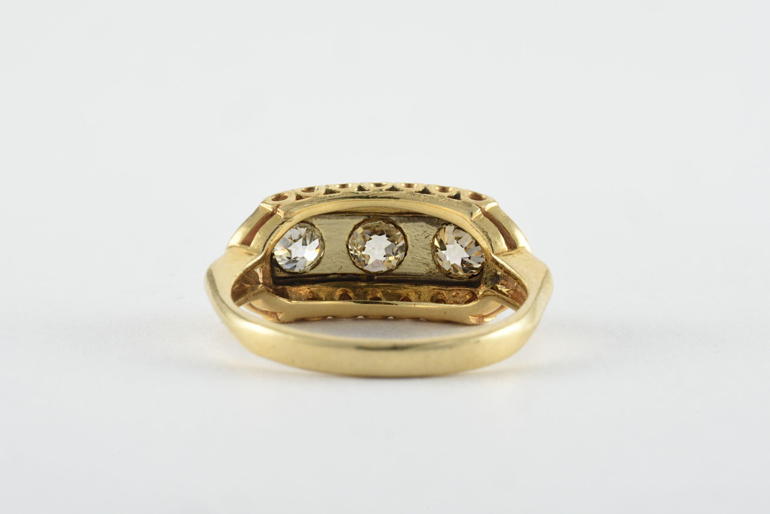 Art Deco Vintage Three Stone Diamond Ring For Sale