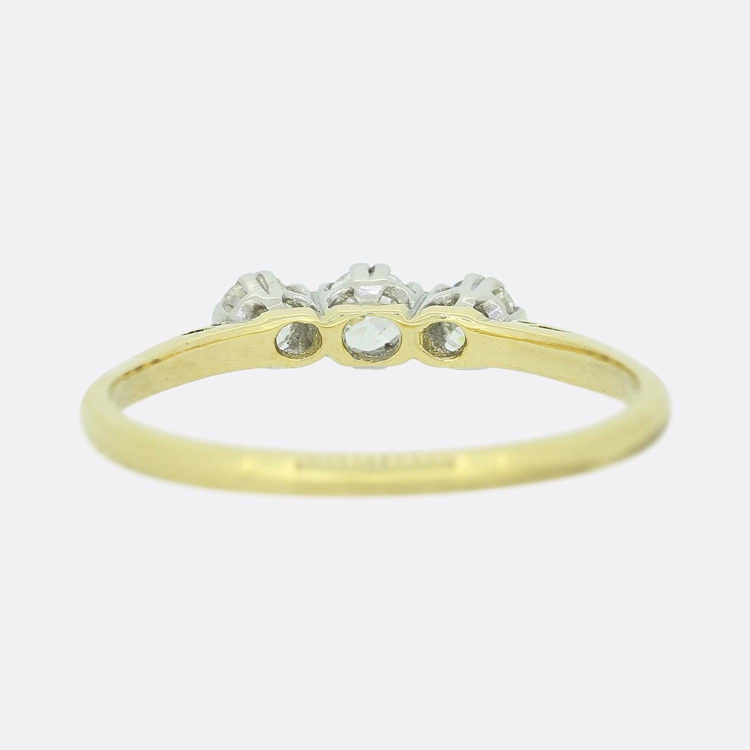 Brilliant Cut Vintage Three-Stone Diamond Ring For Sale