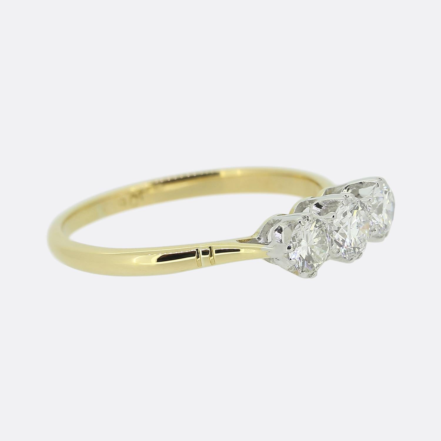 Brilliant Cut Vintage Three-Stone Diamond Ring For Sale