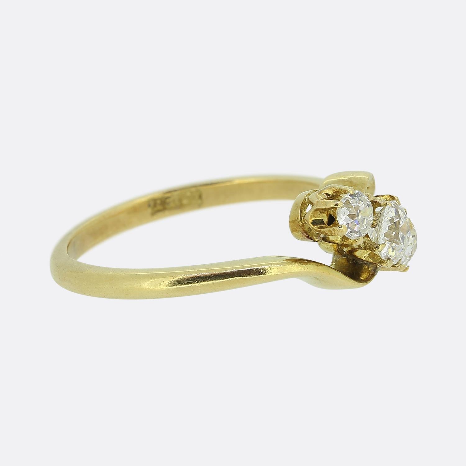 Old European Cut Vintage Three-Stone Diamond Ring For Sale