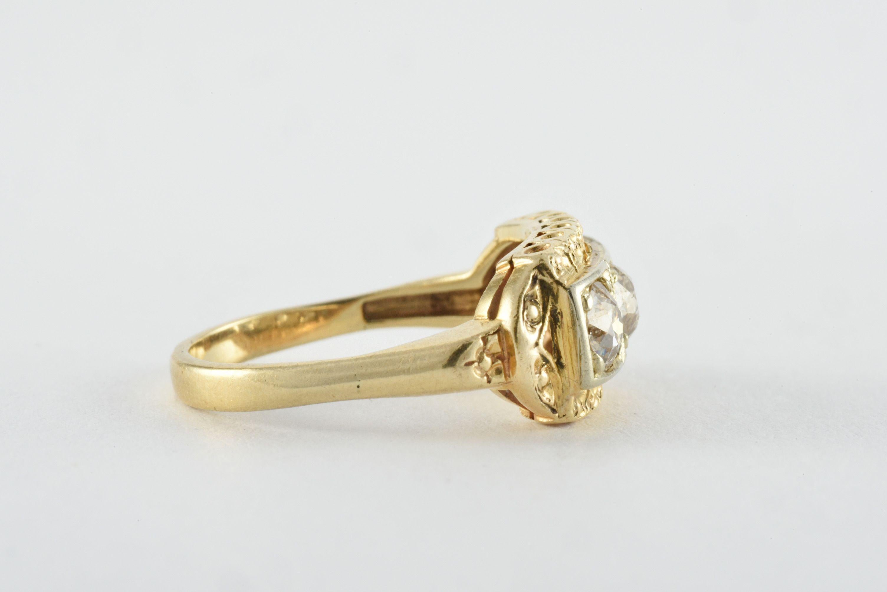 Old European Cut Vintage Three Stone Diamond Ring For Sale