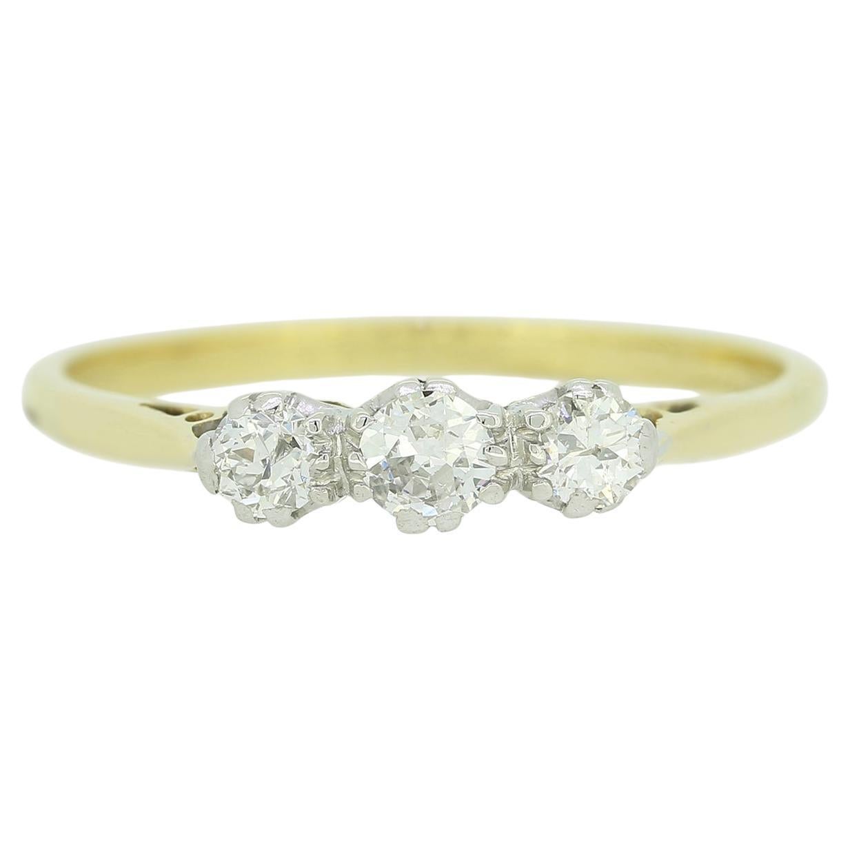 Vintage Three-Stone Diamond Ring For Sale