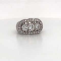 Vintage Three-Stone Diamond Ring Platinum 2 Carat