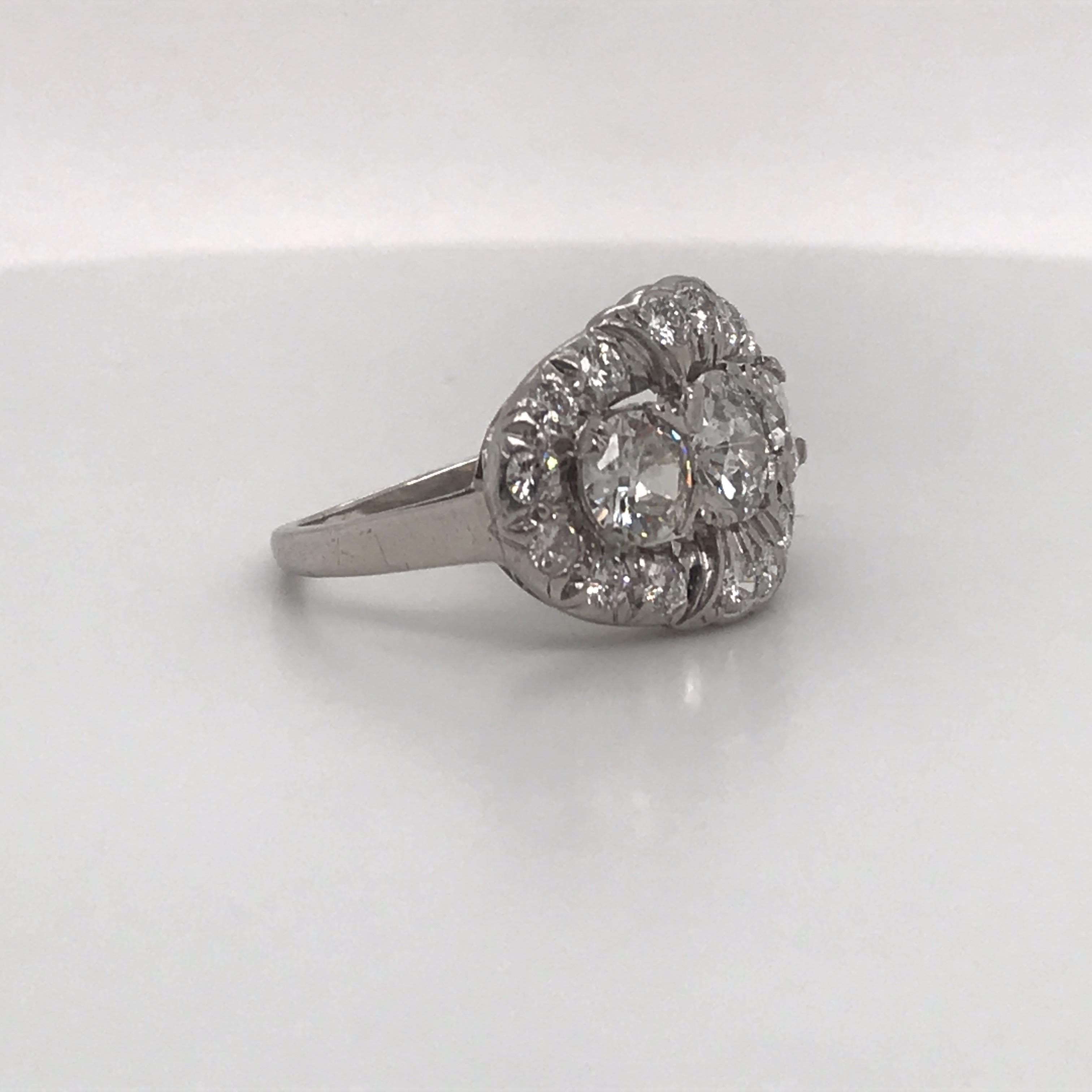 Round Cut Vintage Three-Stone Diamond Ring Platinum 2 Carat For Sale