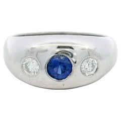 Anello Vintage Gypsy a tre pietre con zaffiro e diamanti in oro bianco 14 carati
