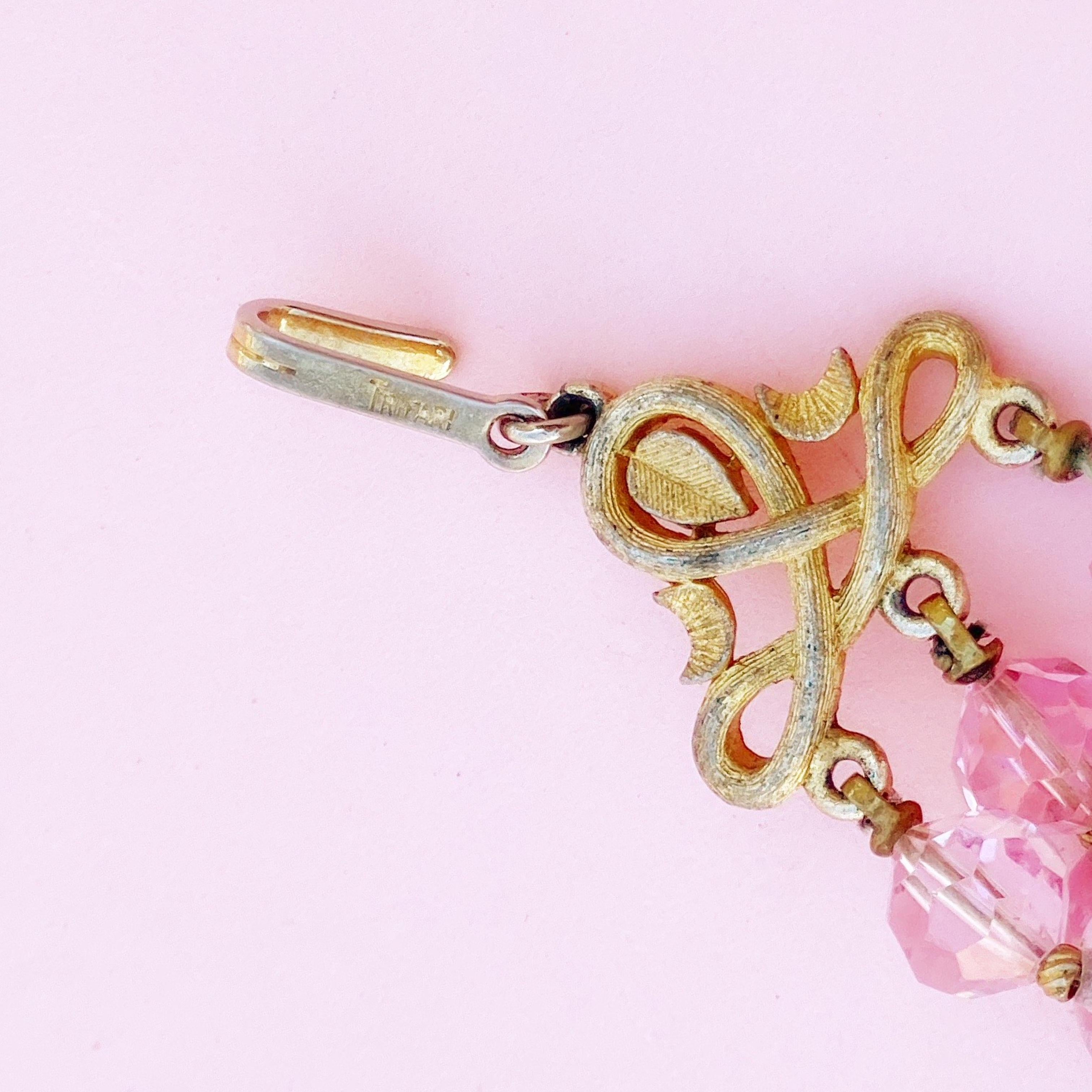 Vintage Three Strand Bubblegum Pink Art Glass Necklace by Crown Trifari, 1960s 1