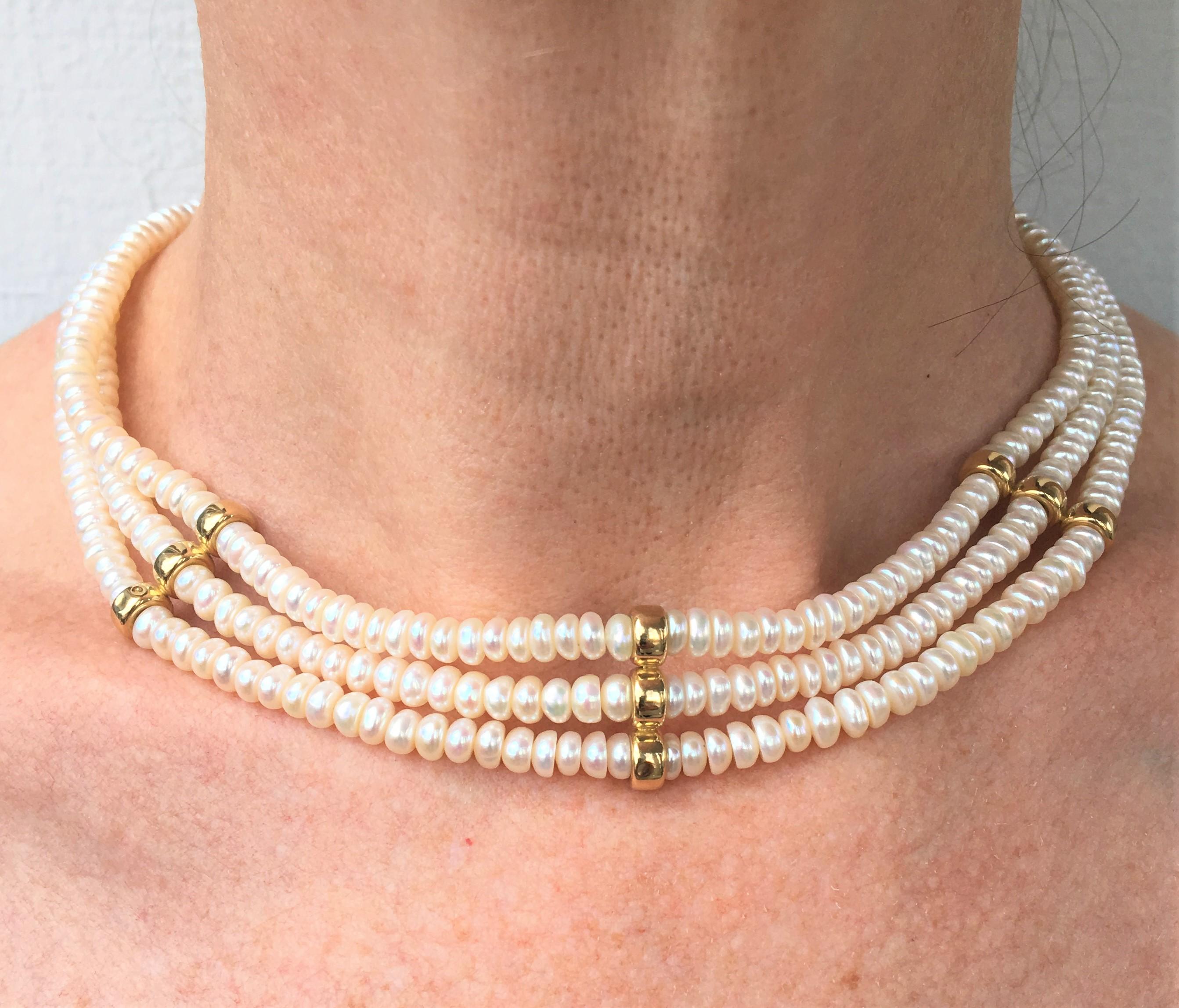 three strand pearl choker necklace