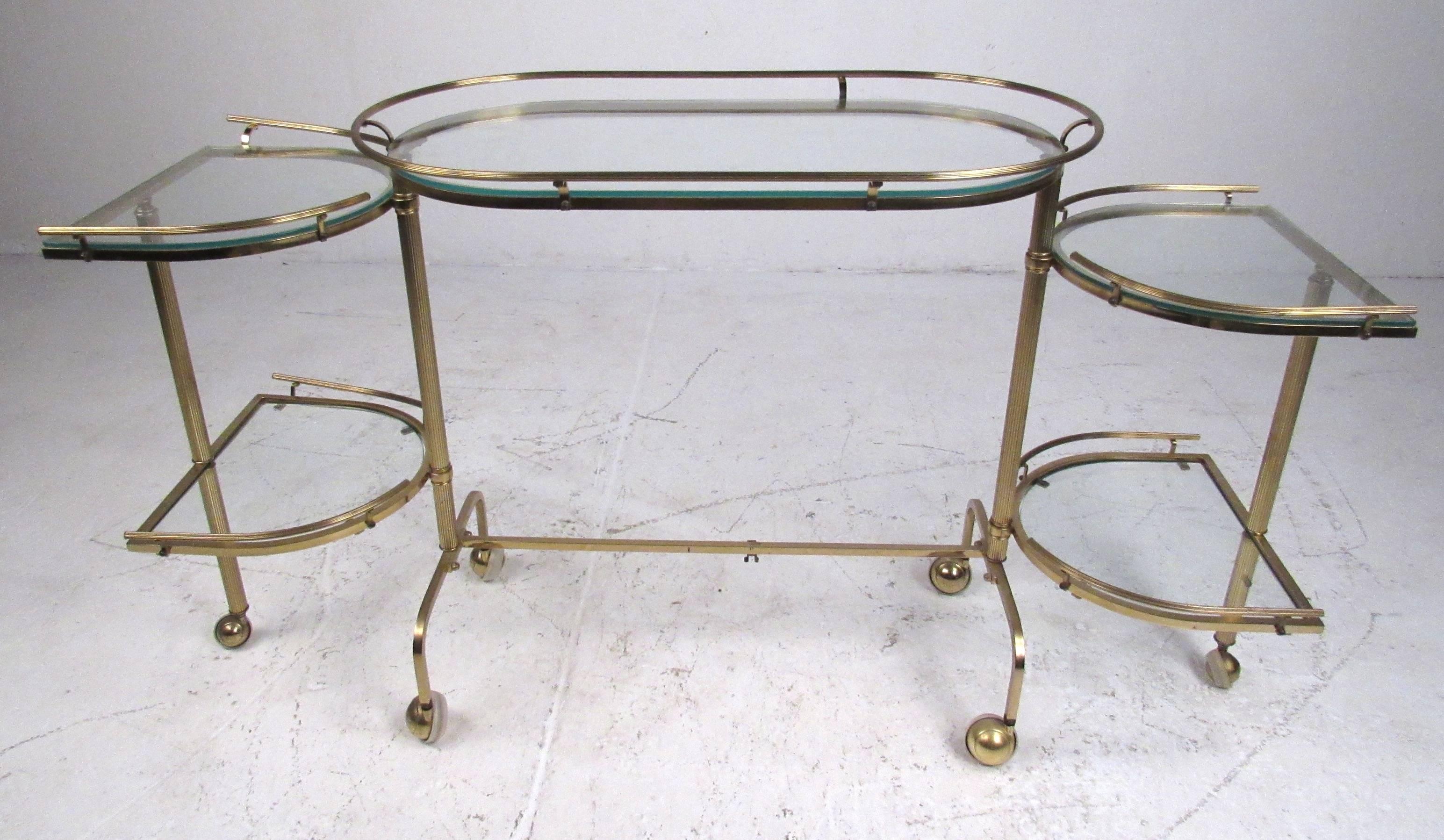 Mid-20th Century Vintage Three-Tier Brass Service/Bar Cart For Sale