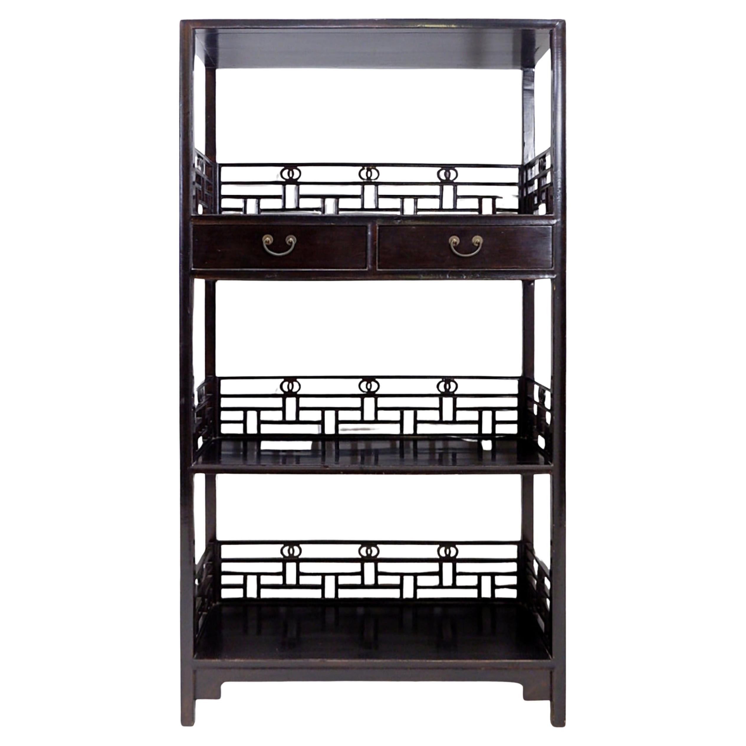 Vintage three-tier Chinese lacquered wood bookcase - 20th century