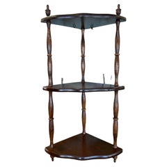 Vintage Three-Tier Corner Whatnot Shelf in Dark Wood, Hanging or Standing