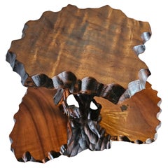 Vintage Three-Tier Free Form Japanese Hardwood  Side Table or Plant Stand