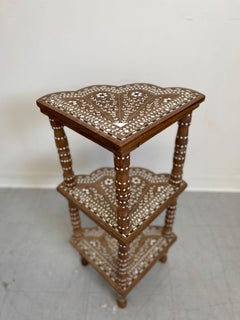 Vintage Three Tier Intricate Inlay Corner Shelving Unit