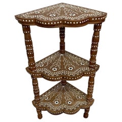 Vintage Three Tier Intricate Inlay Corner Shelving Unit