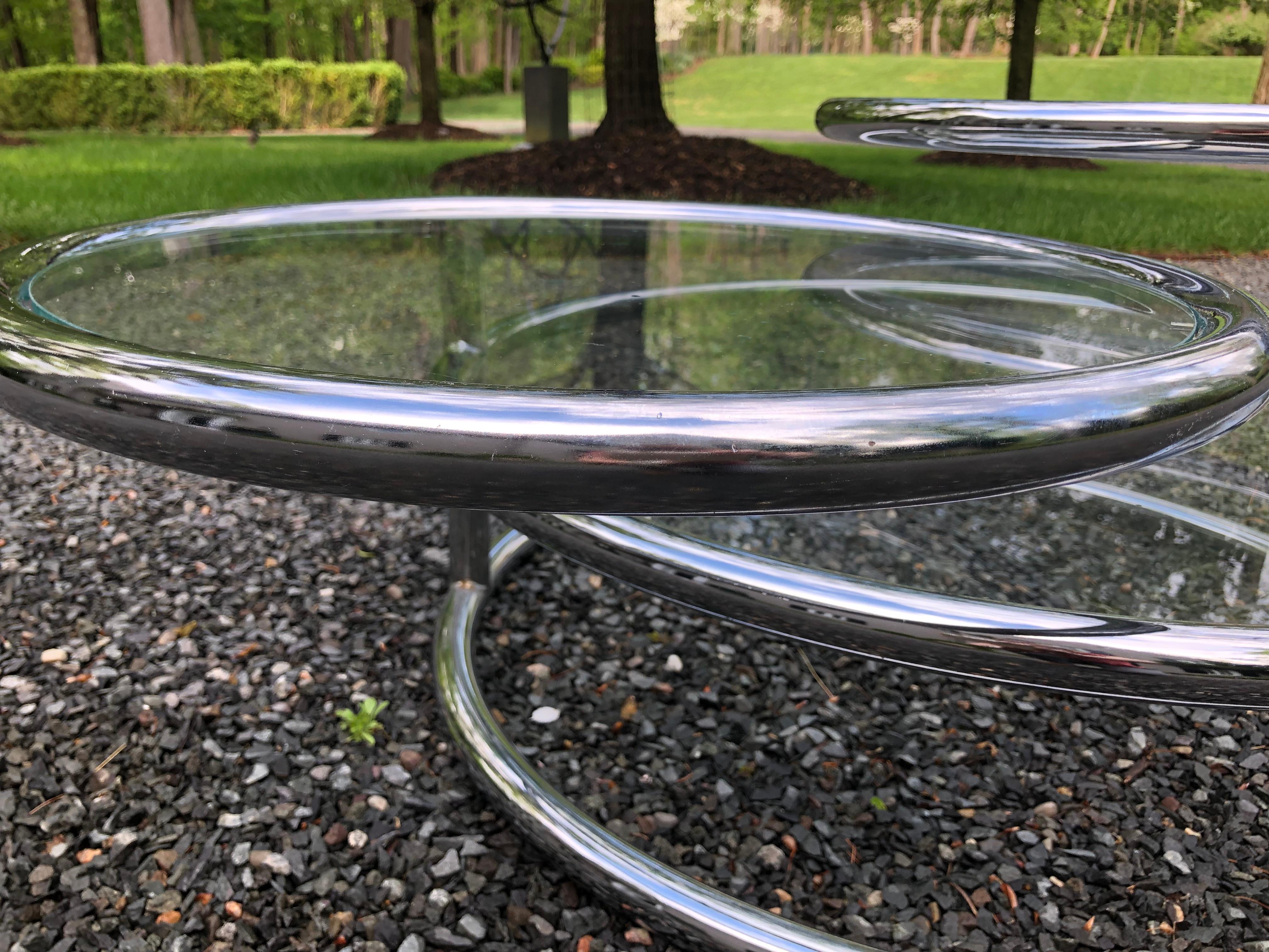 North American Vintage Three Tier Swivel Glass & Chrome Coffee Table