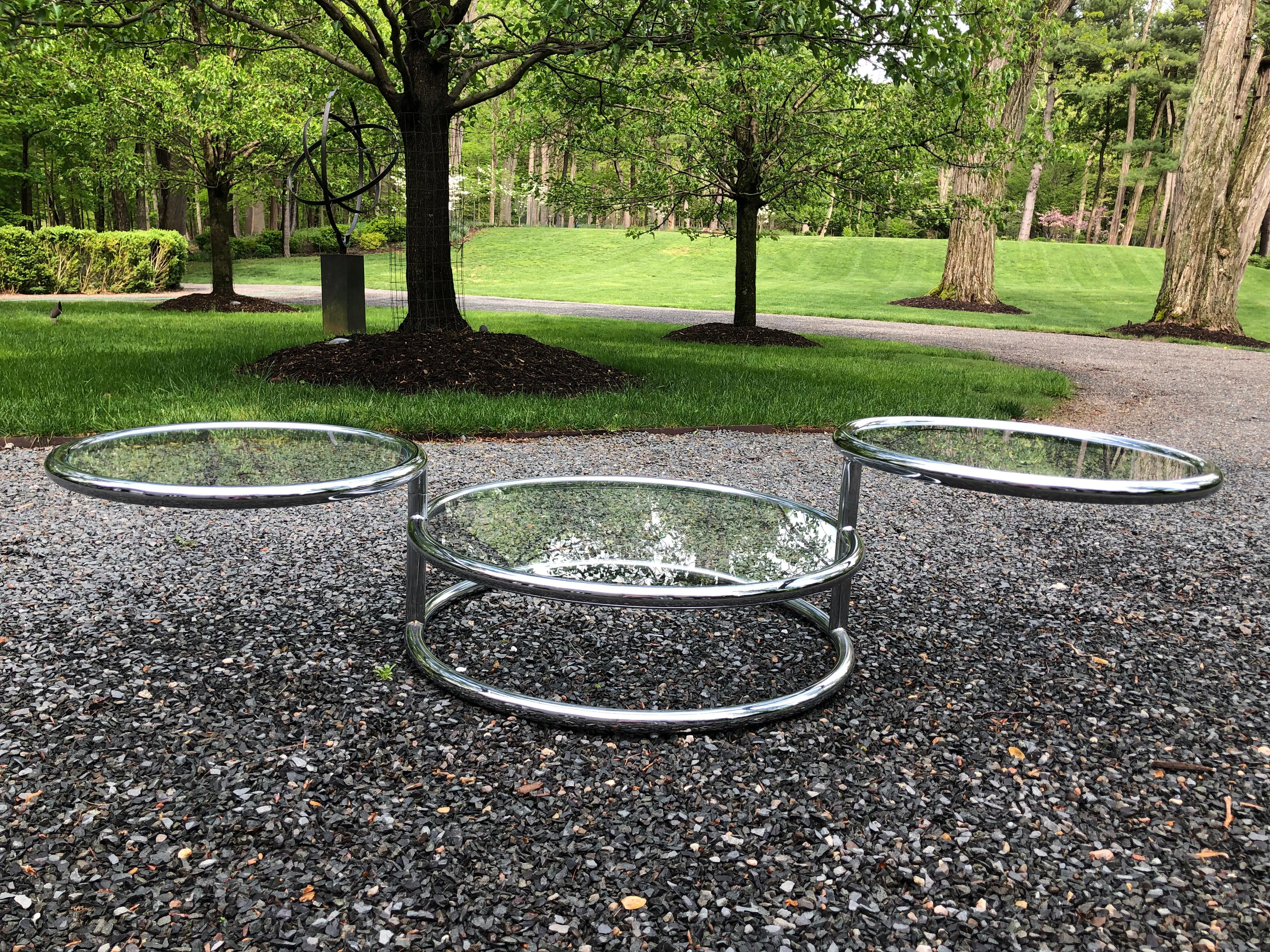 Vintage Three Tier Swivel Glass & Chrome Coffee Table 1