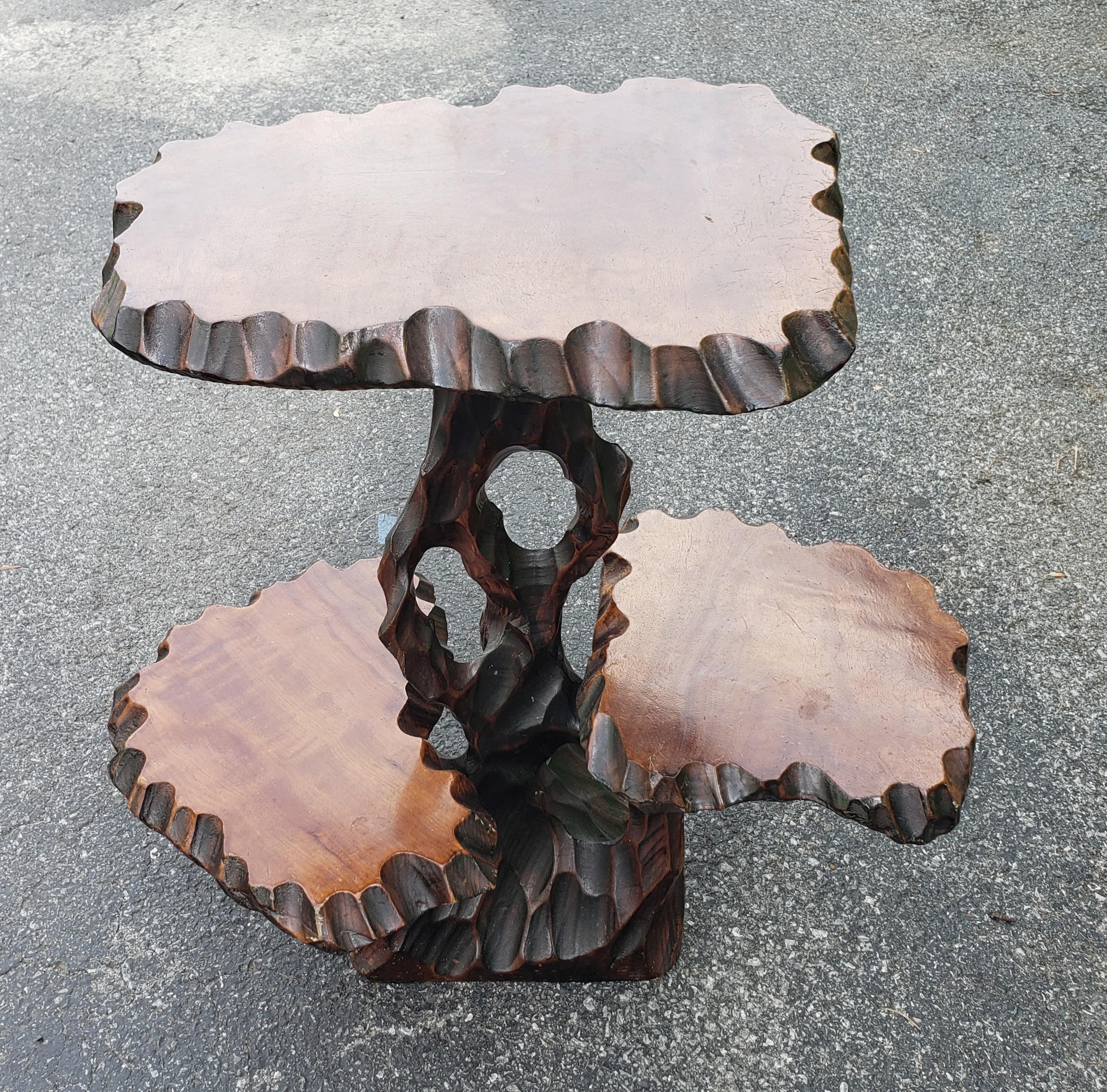 Mid-Century Modern Vintage Three-Tier Tree Form Hardwood Table