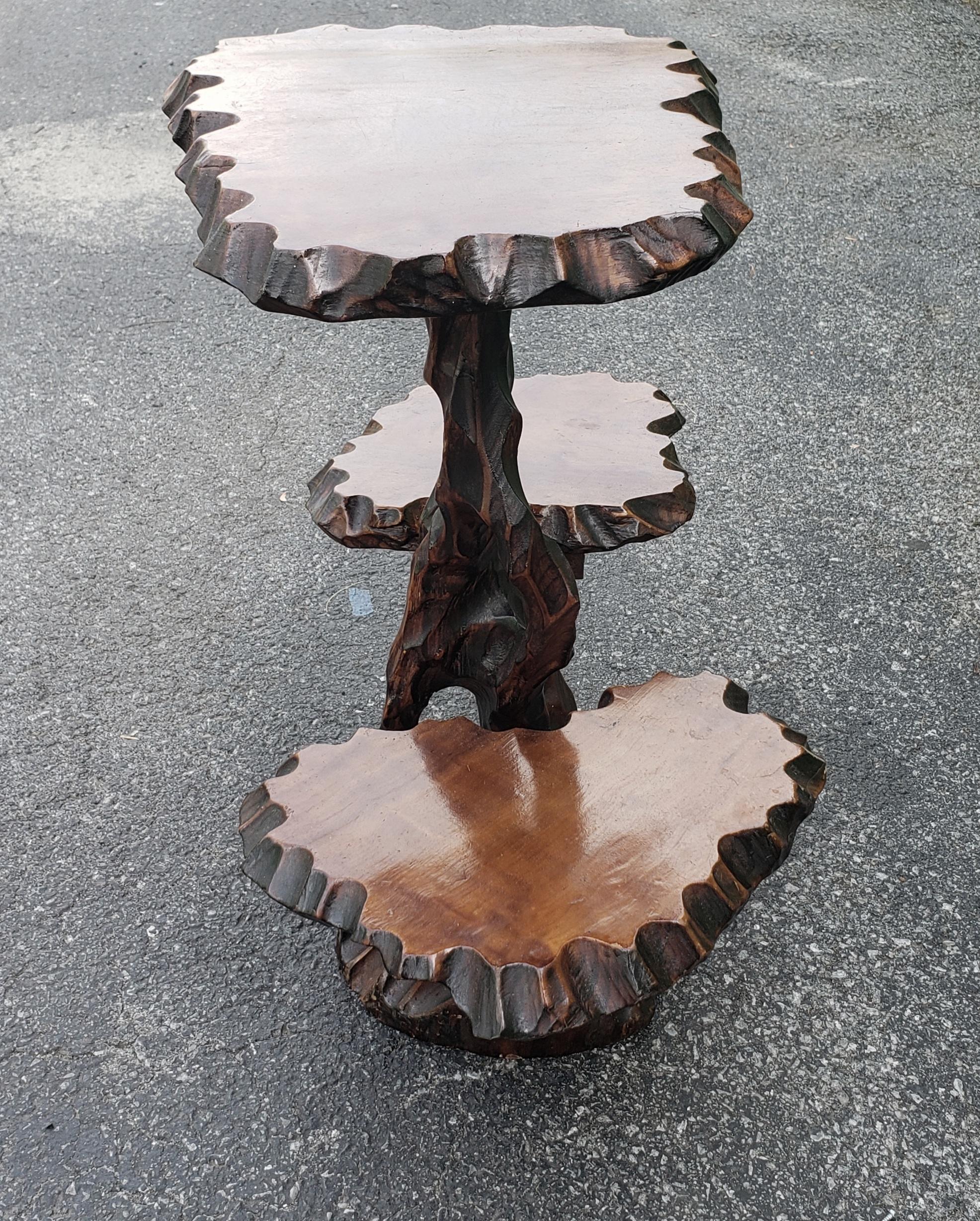 Stained Vintage Three-Tier Tree Form Hardwood Table