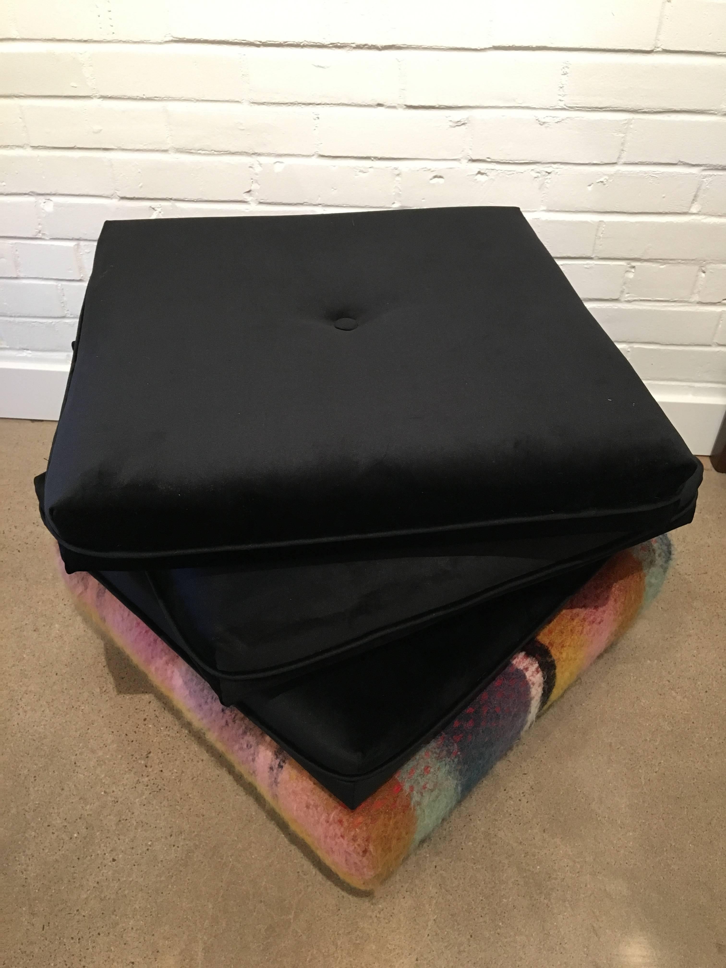 Mid-Century Modern Vintage Four-Tiered Pillow Ottoman. Recently reupholstered. For Sale