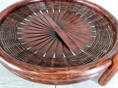 Vintage Three-Tiered Round Bamboo Cane Coffee Side Table