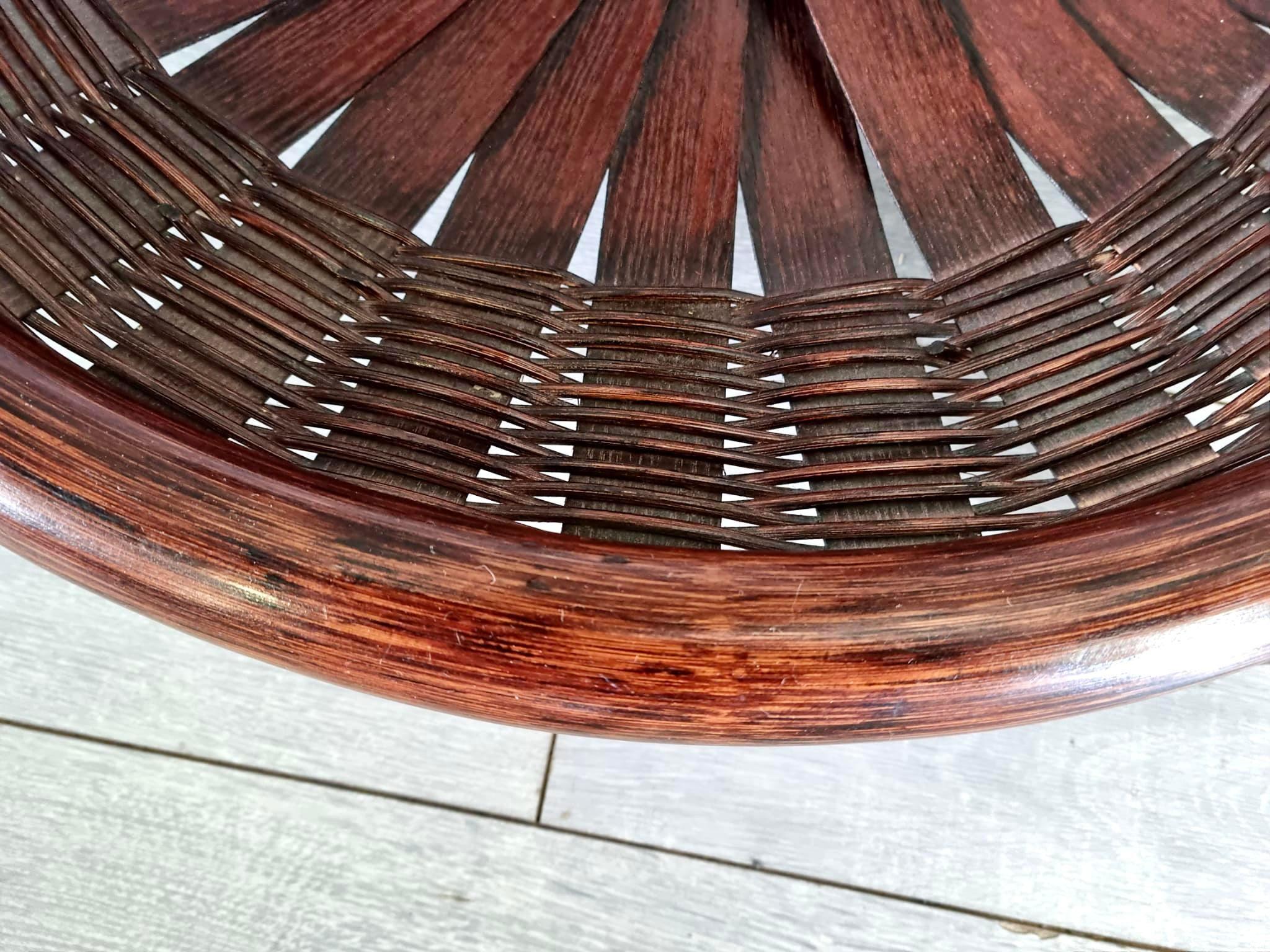 Mid-Century Modern Vintage Three-Tiered Round Bamboo Cane Coffee Side Table For Sale