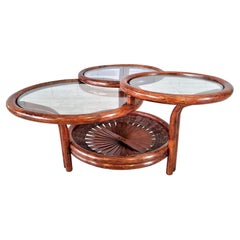 Vintage Three-Tiered Round Bamboo Cane Coffee Side Table