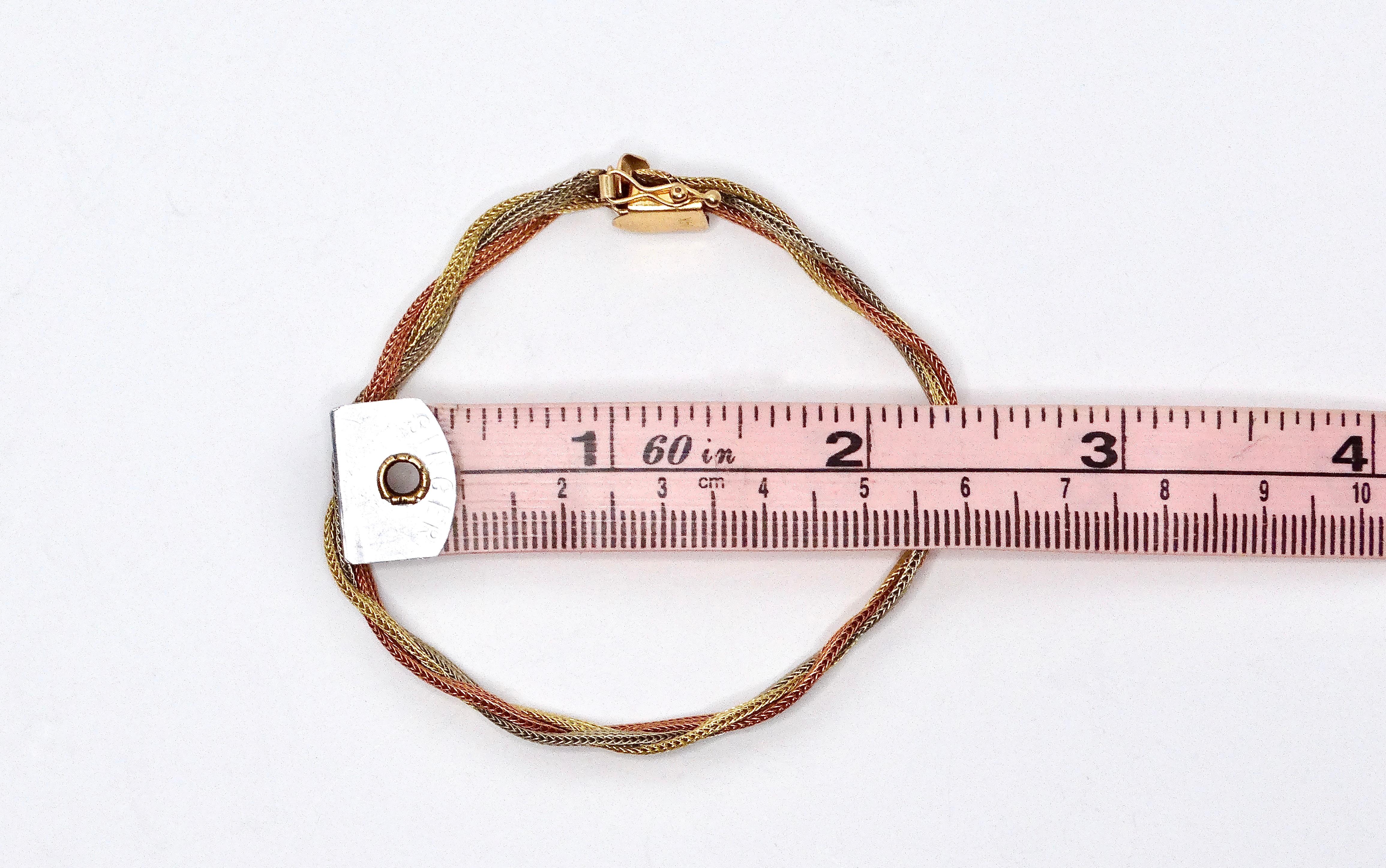 Women's or Men's Vintage Three-Tone 14k Gold Braided Bracelet For Sale