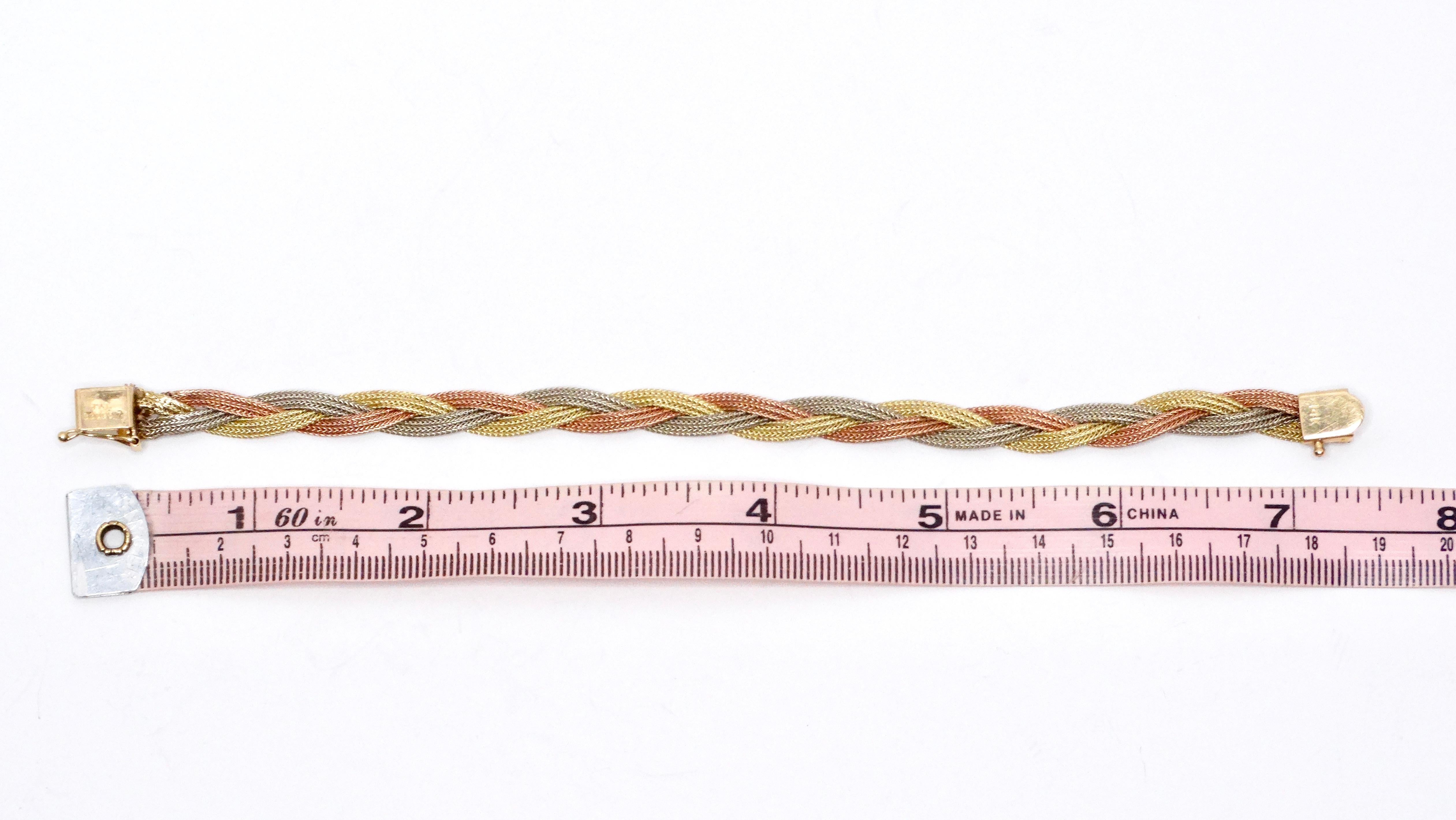 Vintage Three-Tone 14k Gold Braided Bracelet For Sale 1