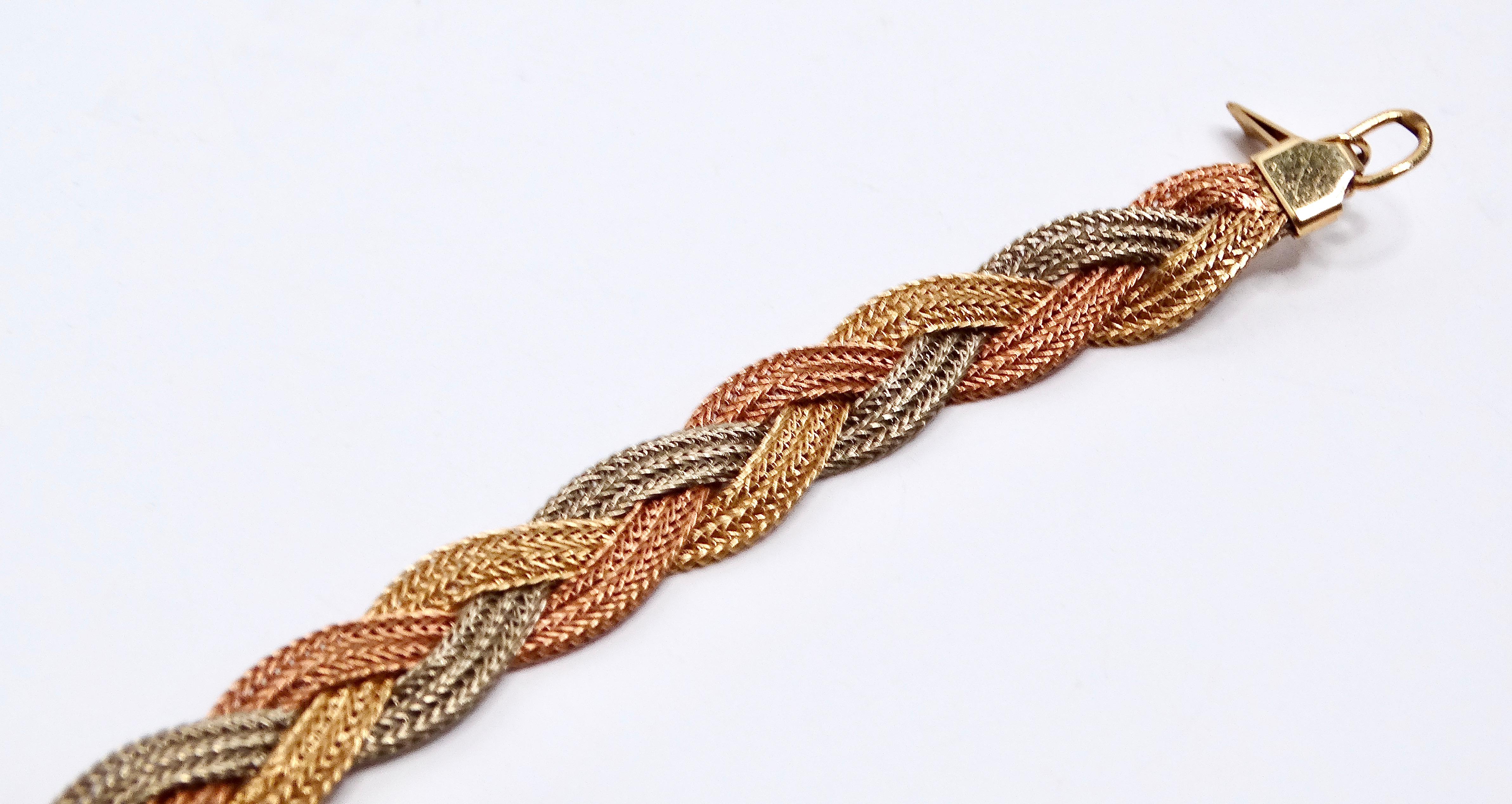 Vintage Three-Tone 14k Gold Braided Necklace For Sale 2