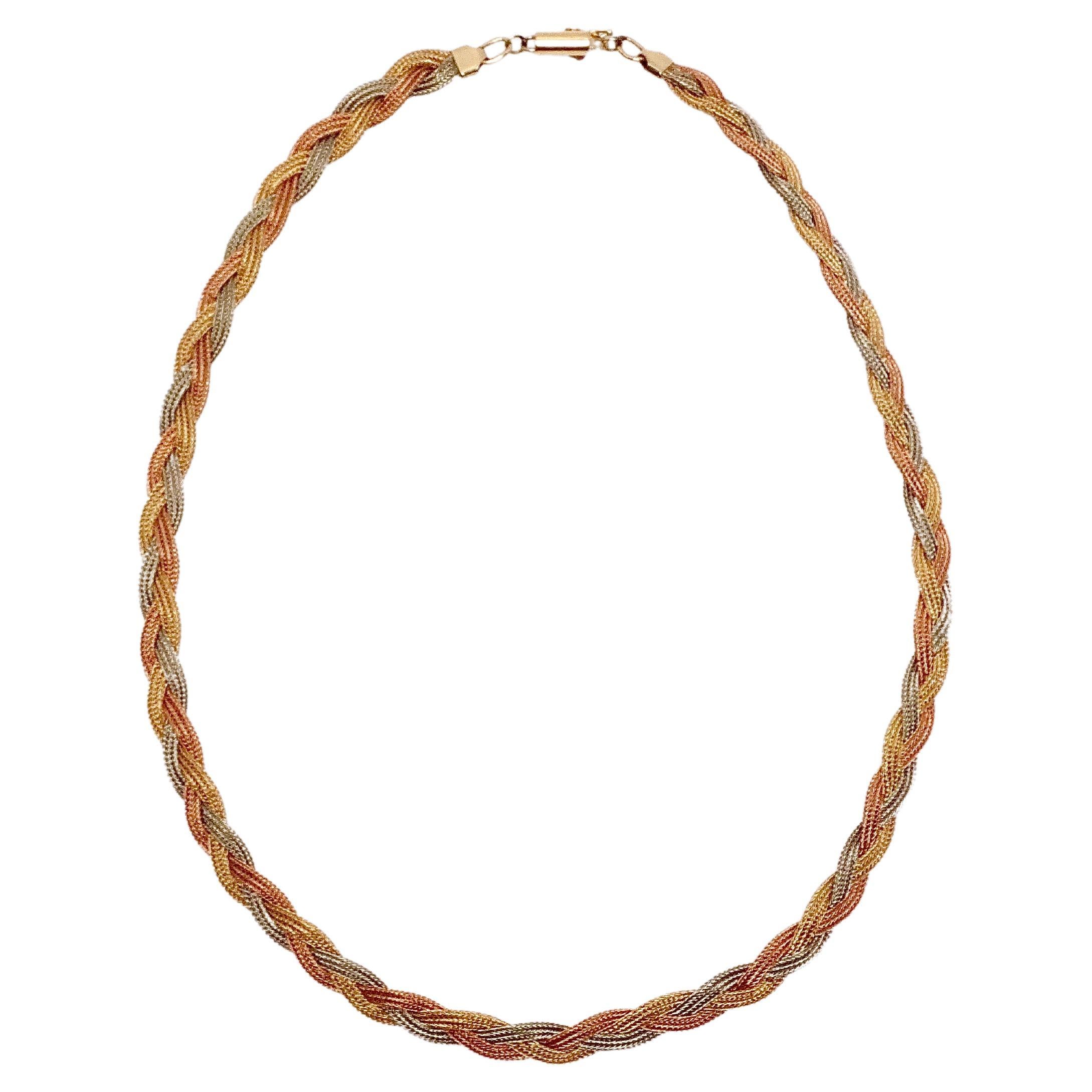 Vintage Three-Tone 14k Gold Braided Necklace