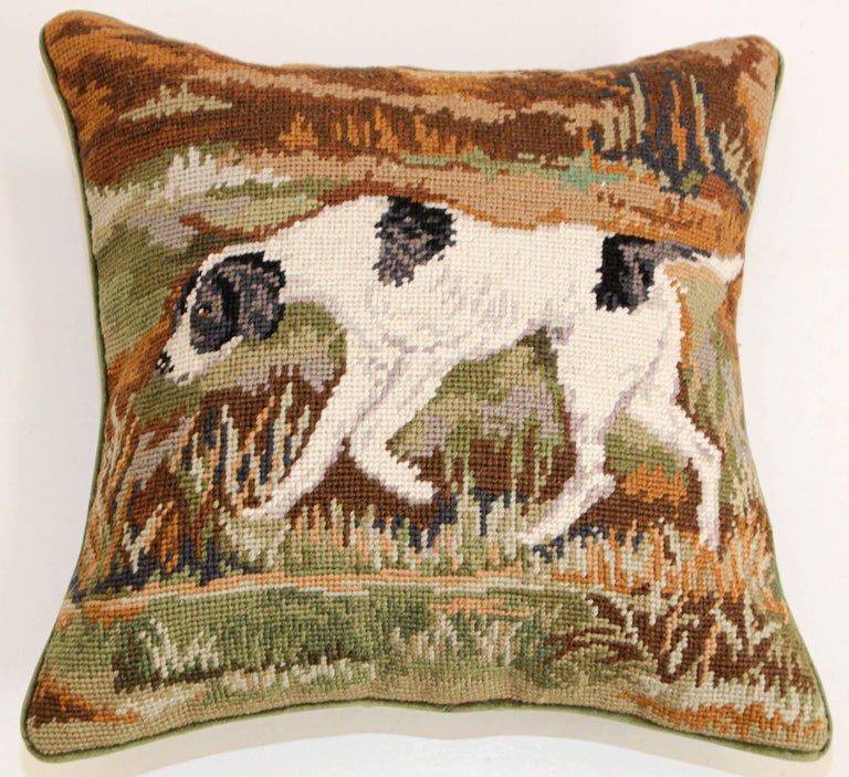 Vintage Throw Decorative Needlepoint Beagle Dog Pillow For Sale at 1stDibs