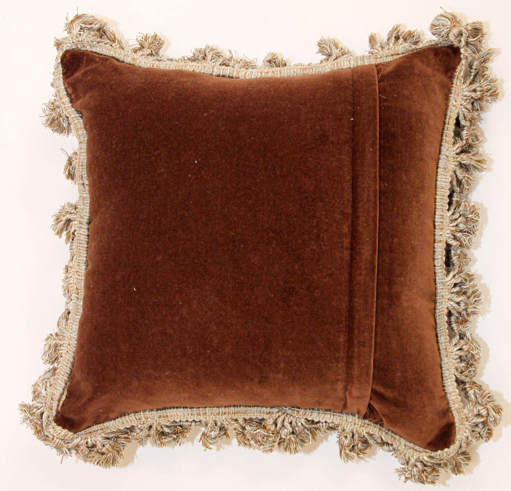 Cotton Vintage Throw Decorative Needlepoint Cat Design Pillow For Sale