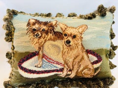 Vintage Throw Decorative Needlepoint Chihuahua Design Pillow