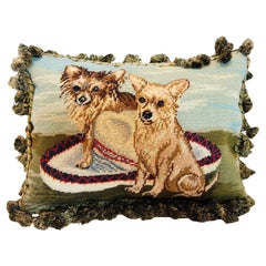 Vintage Throw Decorative Needlepoint Chihuahua Design Pillow