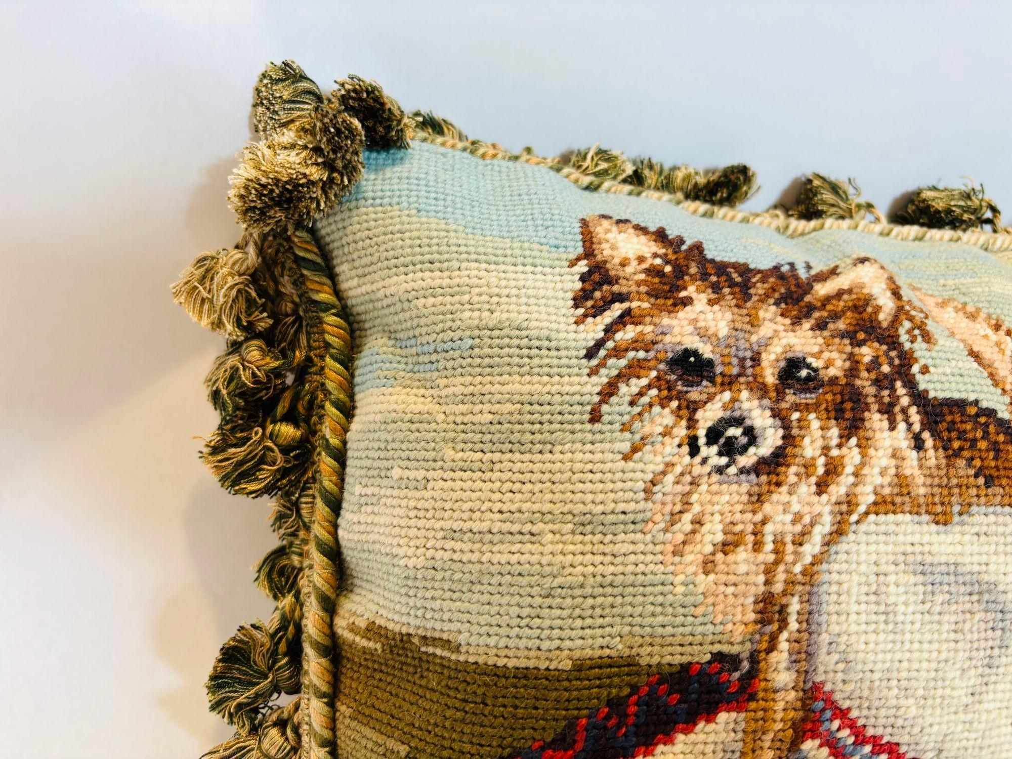American Vintage Throw Decorative Needlepoint Chihuahua Dogs Design Pillow For Sale