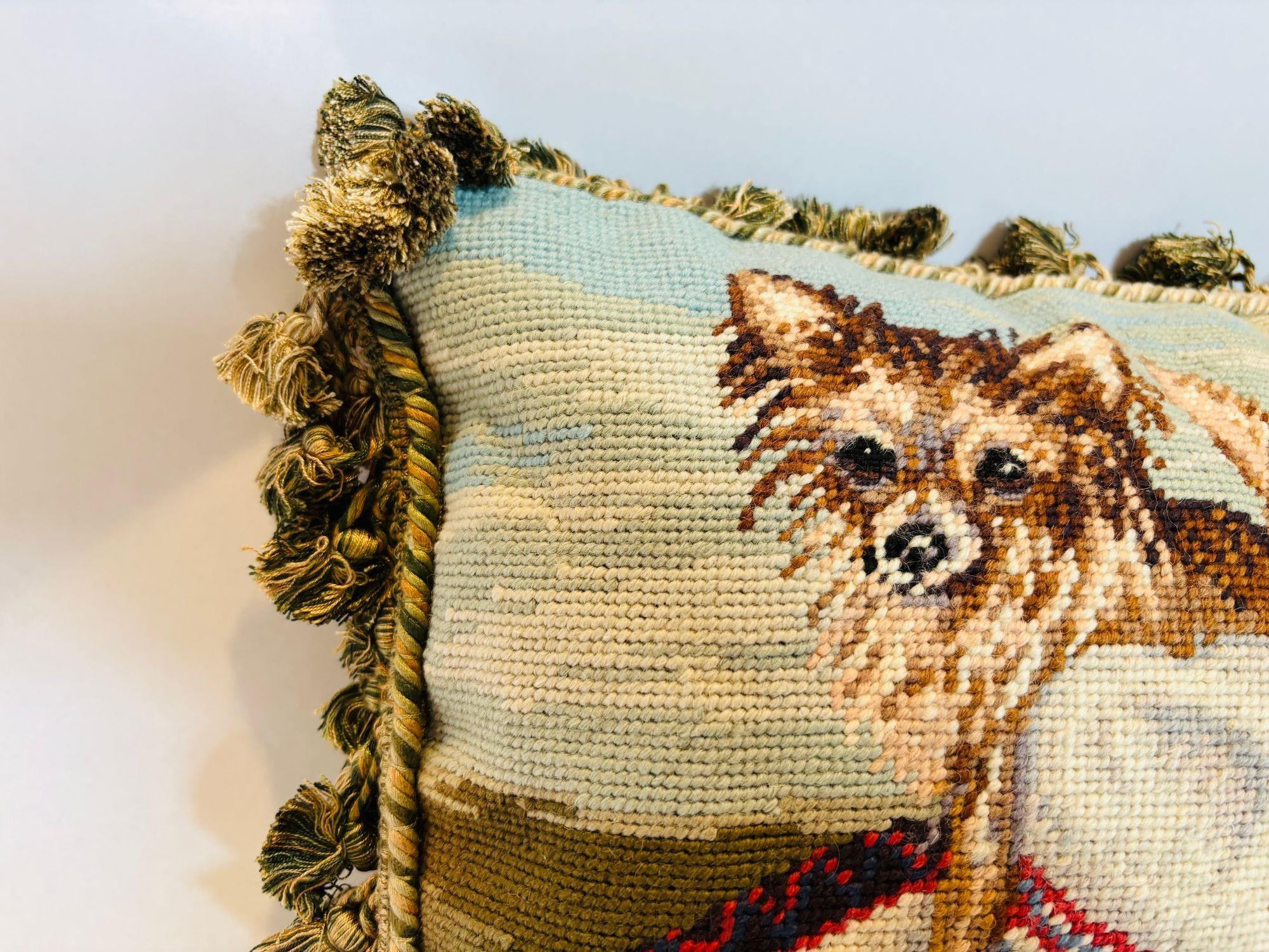 American Vintage Throw Decorative Needlepoint Chihuahua Dogs Design Pillow For Sale