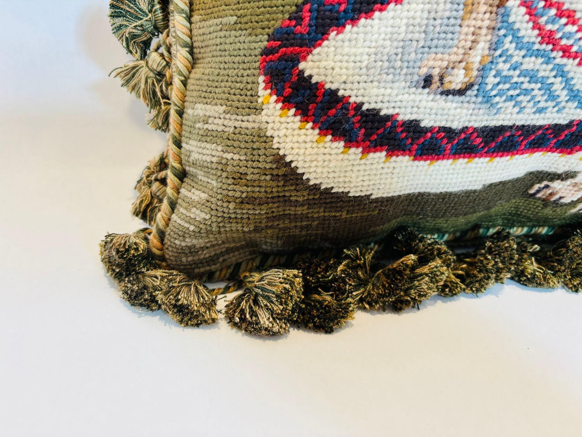 Hand-Crafted Vintage Throw Decorative Needlepoint Chihuahua Dogs Design Pillow For Sale