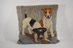 Vintage Throw Decorative Needlepoint Dogs Pillow