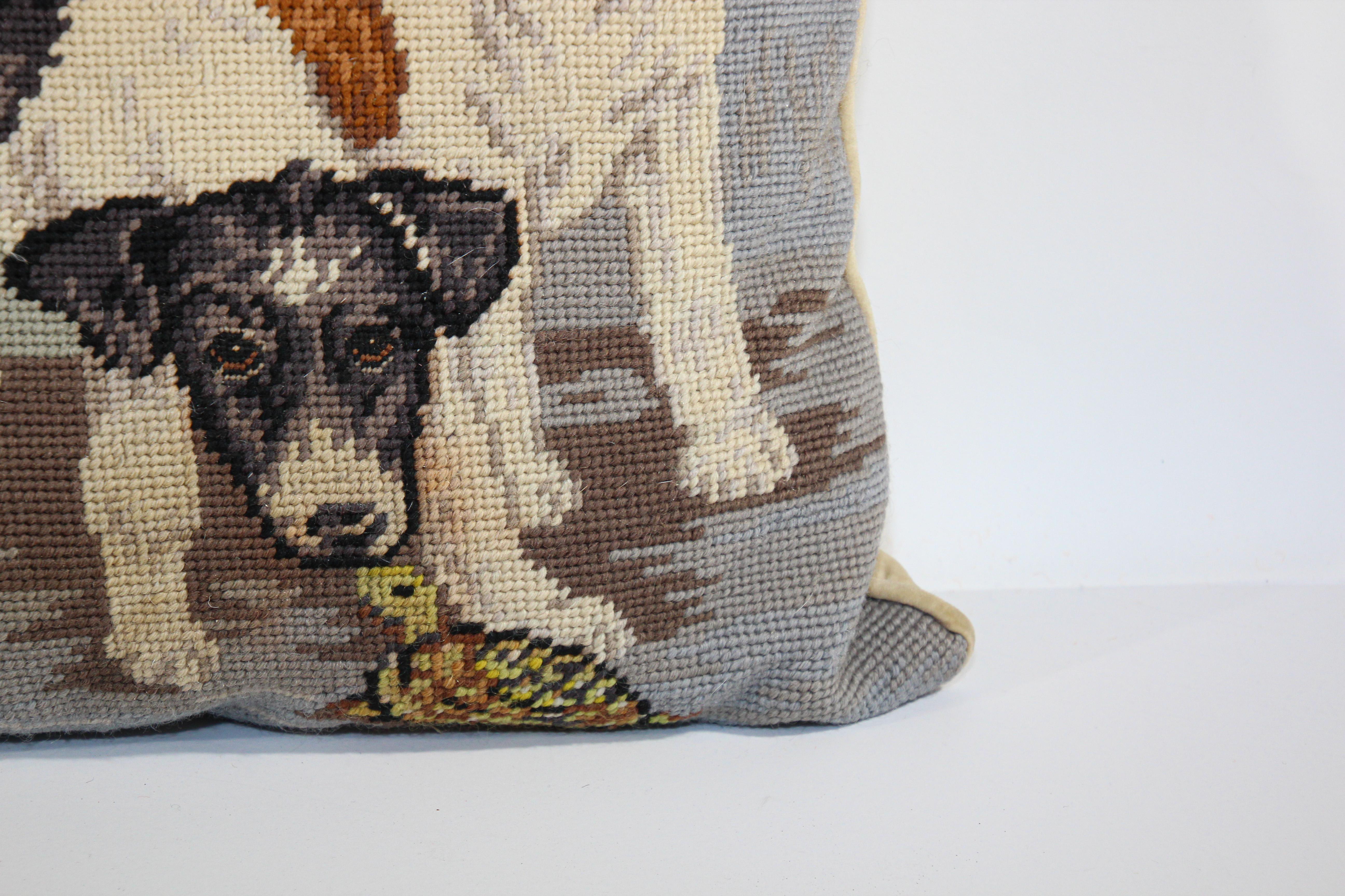 American Vintage Throw Decorative Needlepoint Dogs Pillow