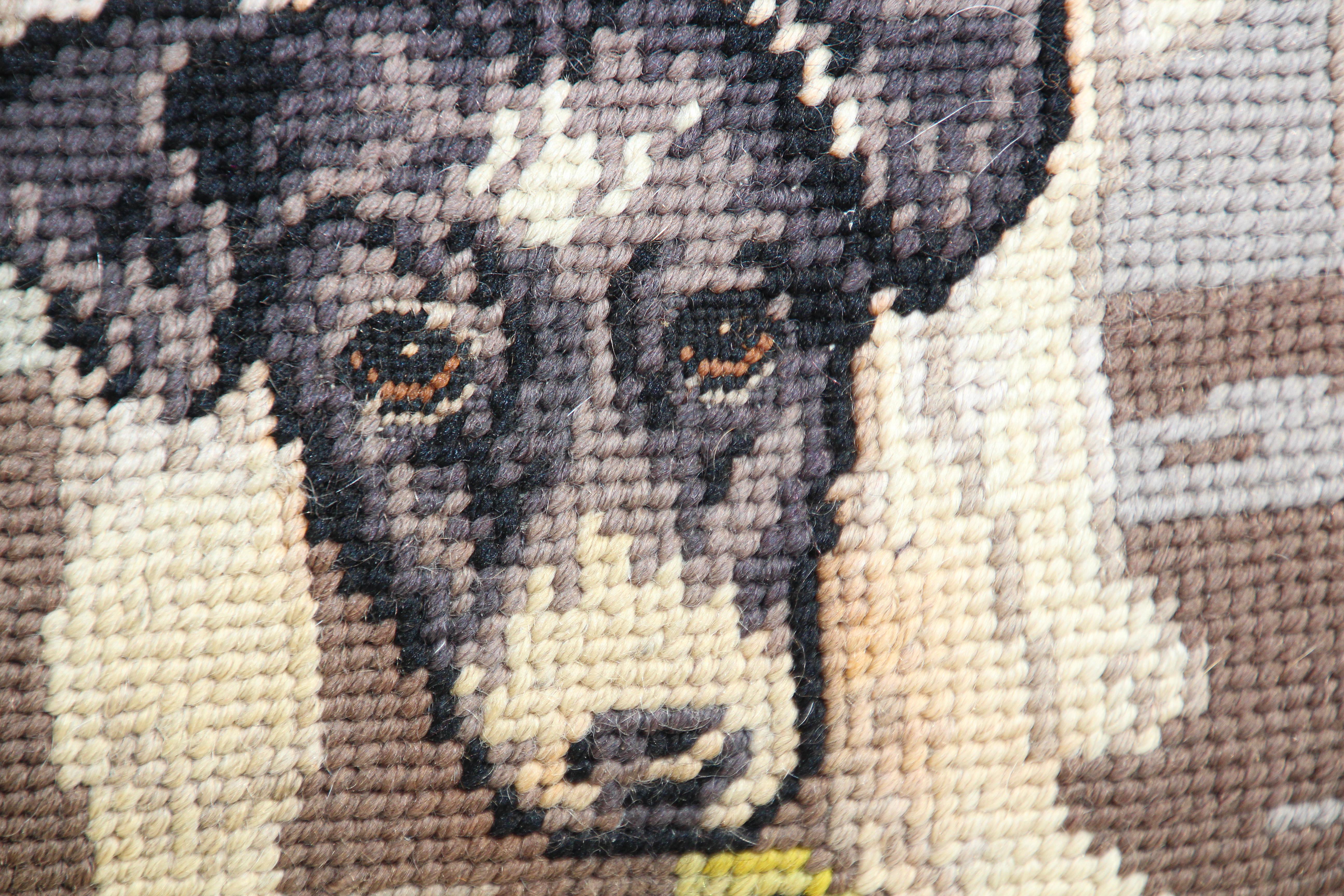 20th Century Vintage Throw Decorative Needlepoint Dogs Pillow