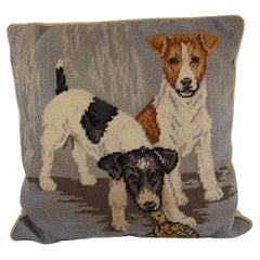 Vintage Throw Decorative Needlepoint Dogs Pillow