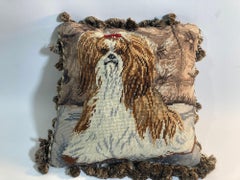 Vintage Throw Decorative Needlepoint Shih-Tzu Design Pillow