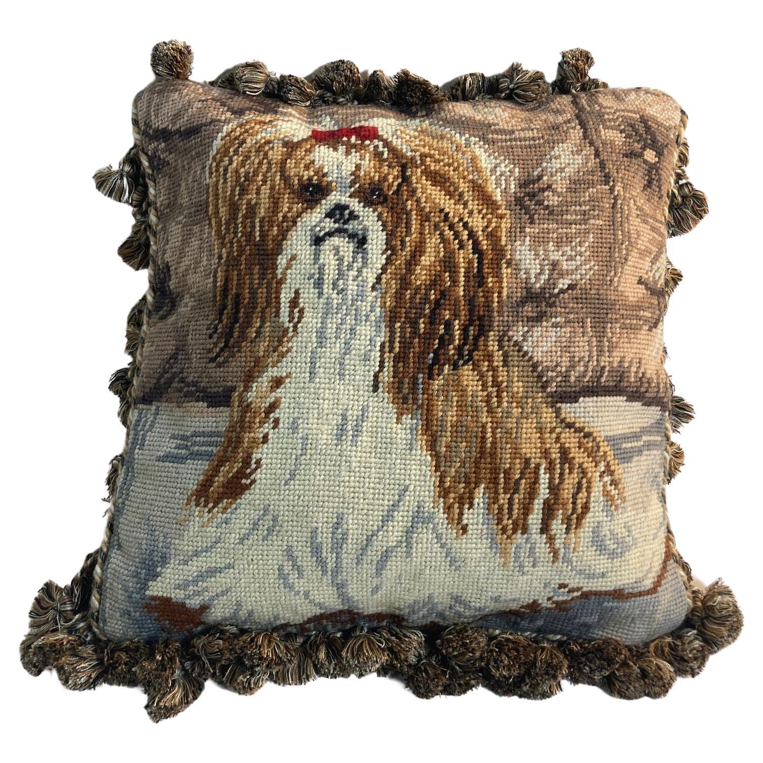 Dekoratives Nadelspitze-Kissen im Shih-Tzu-Design, Vintage