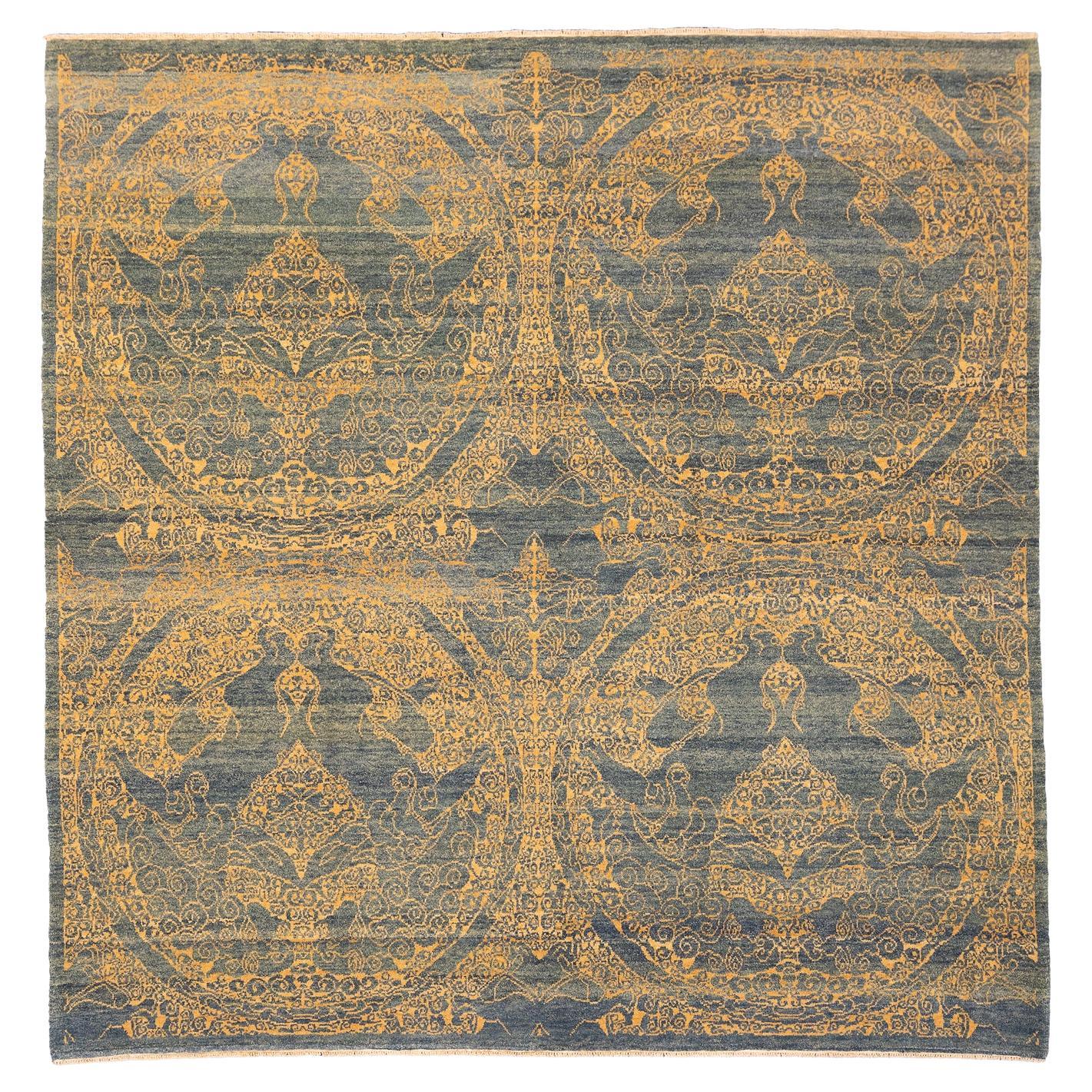 Vintage “Tibet Design” Hand-Knotted Yadan Square Shape Rug For Sale
