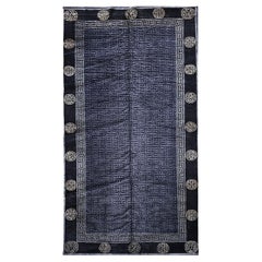 Vintage Tibetan Area Rug in Black, Gold & Gray Lattice with Deity Symbols