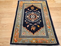 Vintage Tibetan Medallion Rug, Wool with Cotton Foundation, 1900s
