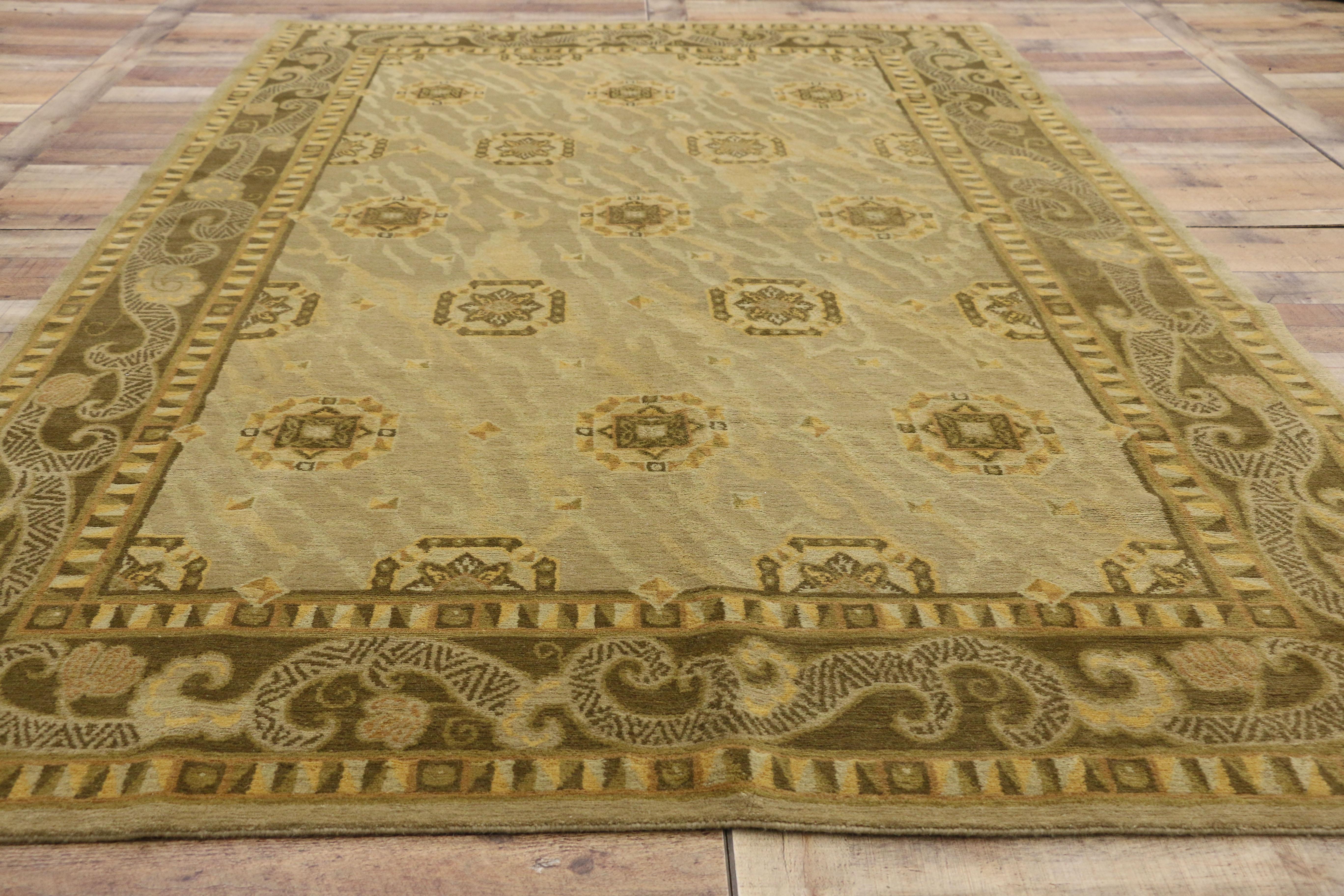 Wool Vintage Tibetan Area Rug with Chinese Art Deco Style  For Sale