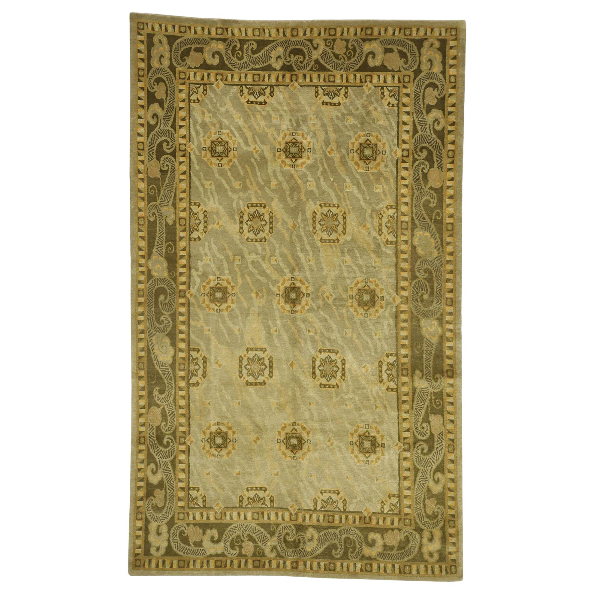 Vintage Tibetan Area Rug with Chinese Art Deco Style 