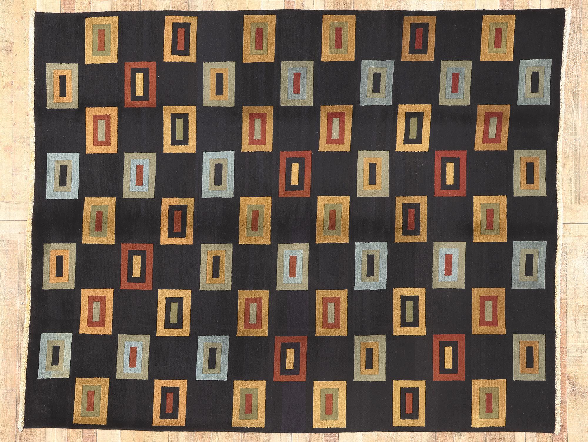 Vintage Tibetan Rug, Cubism Meets Sublime Simplicity For Sale 1