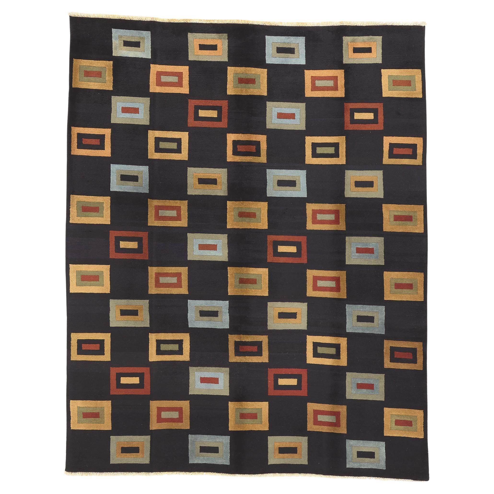 Tapis tibétain vintage avec tapis cubiste post-moderne de style Douglas Coupland