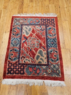 Vintage Tibetan Area Rug with in Allover Lotus Flower Pattern